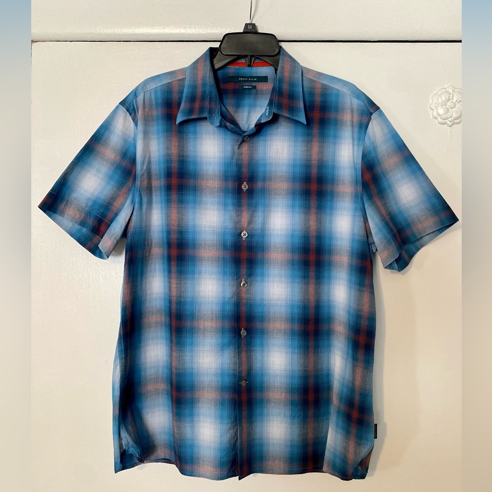 This is a Perry Ellis designer, brand shirt, size large, slim fit. Like new.
